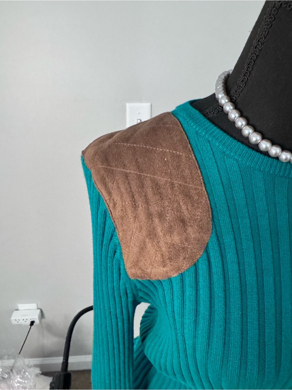 Lauren Ralph Lauren Teal Ribbed Cotton Blend Sweater Gold Buttons Medium - Picture 6 of 8